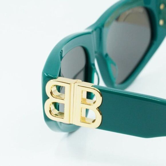 💯 NEW BALENCIAGA DYNASTY BB0095S 005 GREEN GOLD GREY SUNGLASSES - Picture 6 of 12